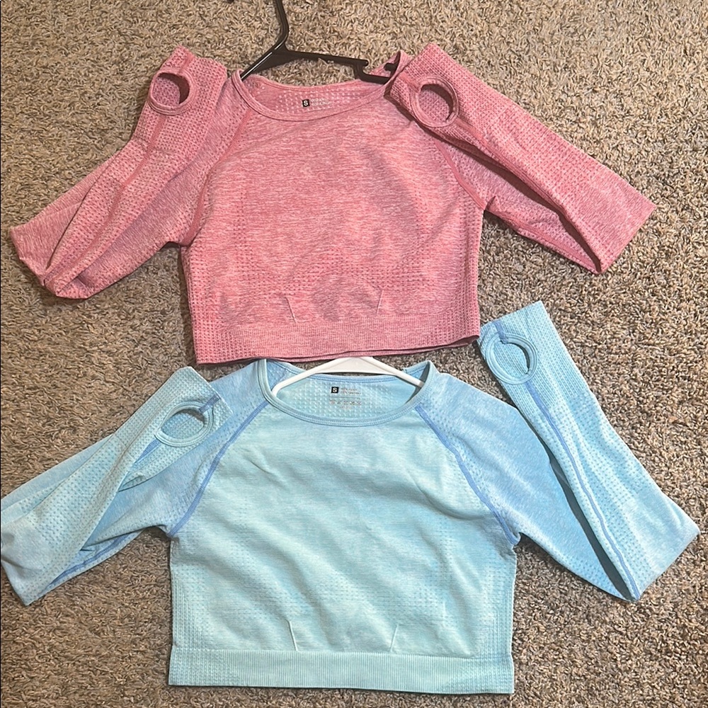 Women’s Small Activewear Pink and Blue Long Sleeve Crop Top